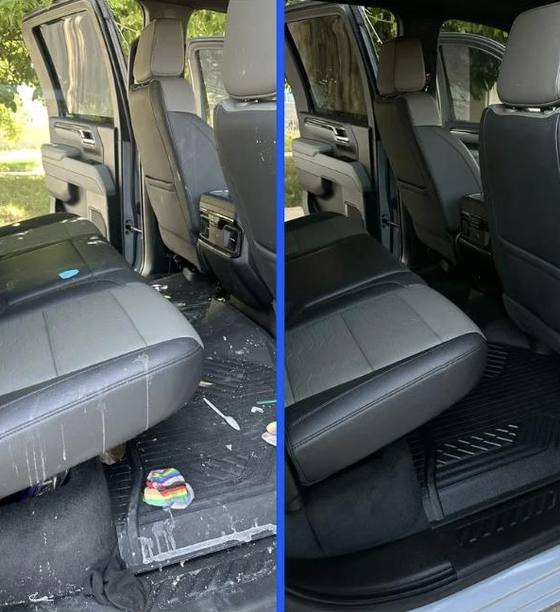 Rear seats deep cleaned: before and after